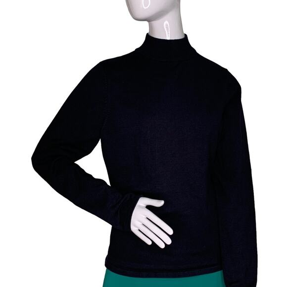 H&M High Neck Top Fine Knit Long Sleeve Dark Blue Size M Great for Layering - Picture 1 of 10